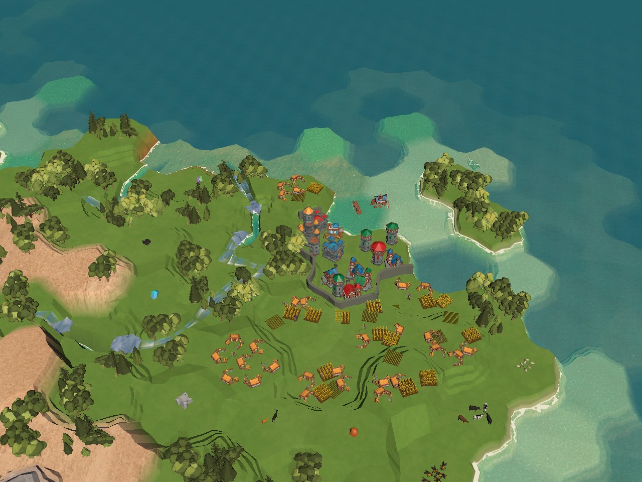 A coastal trading city surrounded by farms, forests and sea routes in Golden Carrack